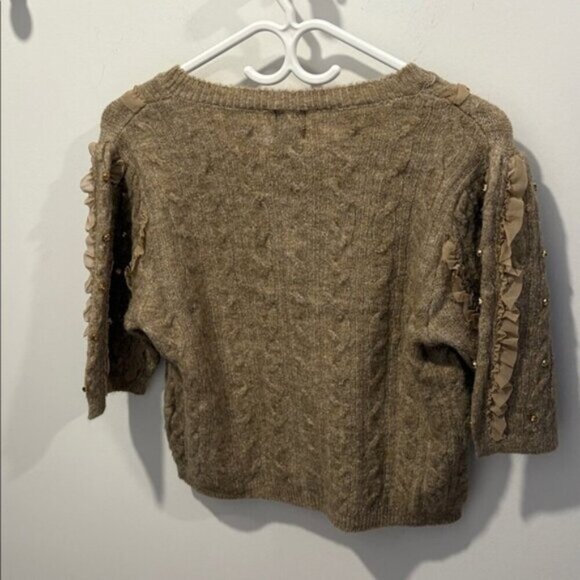 Maeve Embellished Tan Ruffle Button Cardigan - Picture 8 of 8